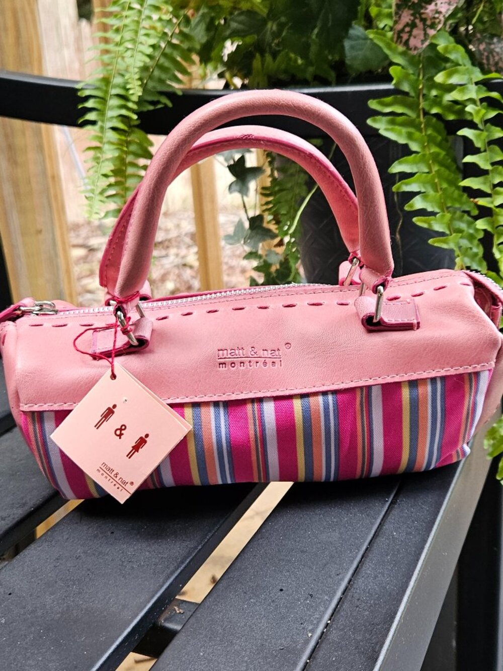 NWT Matt & Nat Satchel Bag Pink and Striped